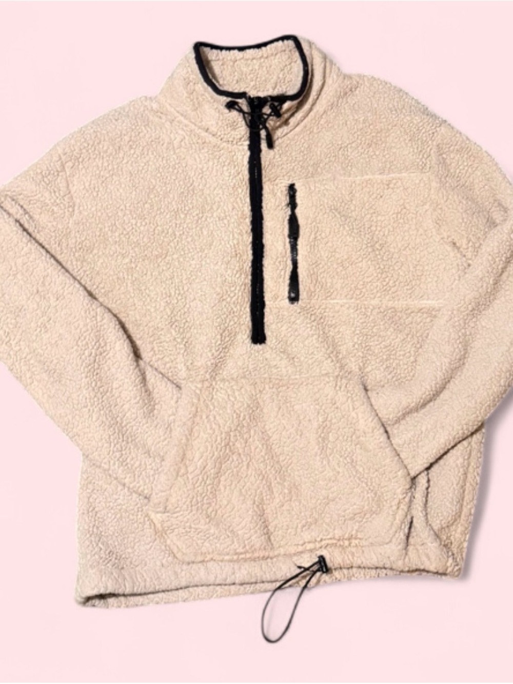 PINK Victoria's Secret Cream Sherpa Half-Zip Pullover